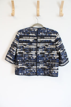 NEW Lafayette 148 New York Blue Multi Patterned Sheer Summer Jacket | S