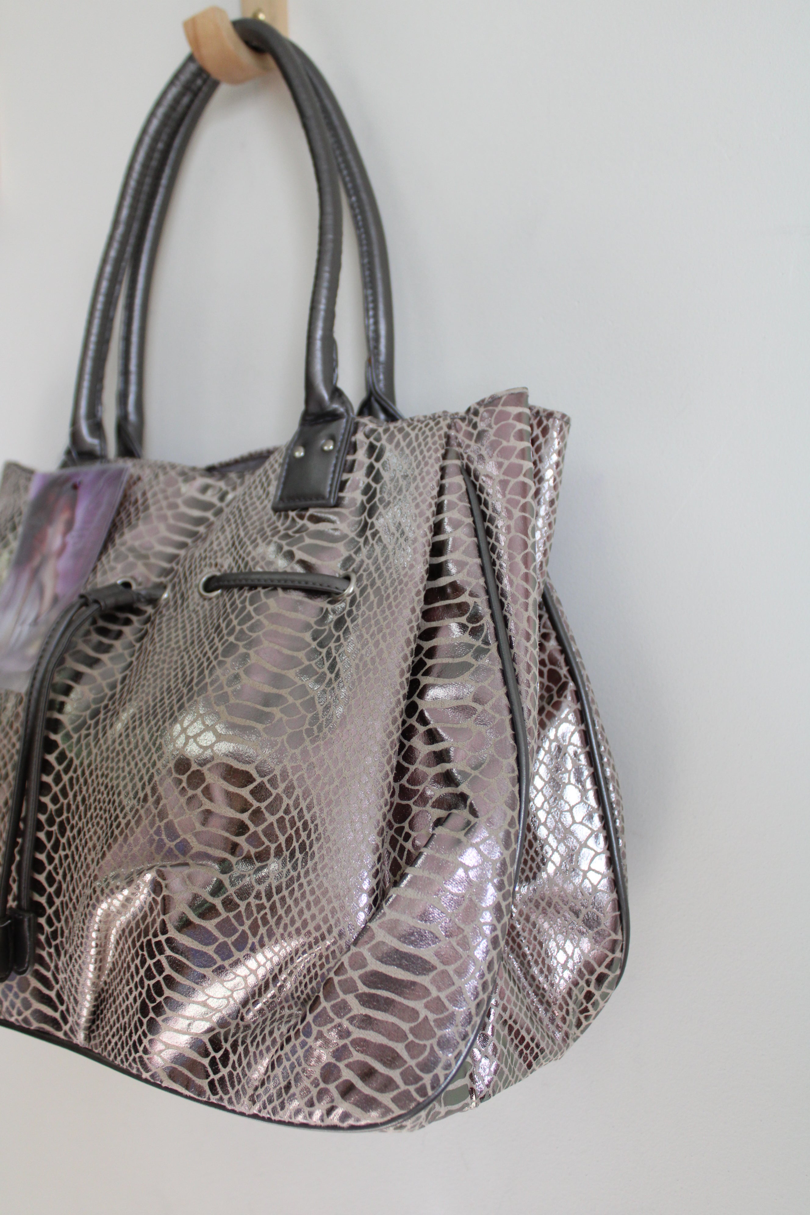 NEW Rebel By Rhianna Alligator Silver Metallic Patterned Tote