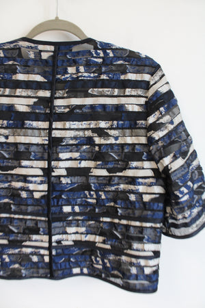 NEW Lafayette 148 New York Blue Multi Patterned Sheer Summer Jacket | S