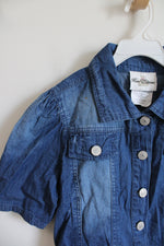 Rare Editions Chambray Puffed Sleeve Gold Studded Cropped Shirt | Youth 14