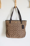 Coach Brown Signature Monogram Canvas & Leather Trim Tote Purse