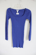 NEW H&M Blue Ribbed Fitted Long Sleeved Dress | XS