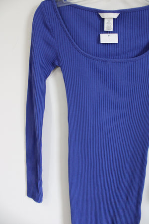 NEW H&M Blue Ribbed Fitted Long Sleeved Dress | XS