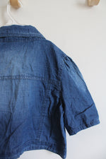 Rare Editions Chambray Puffed Sleeve Gold Studded Cropped Shirt | Youth 14