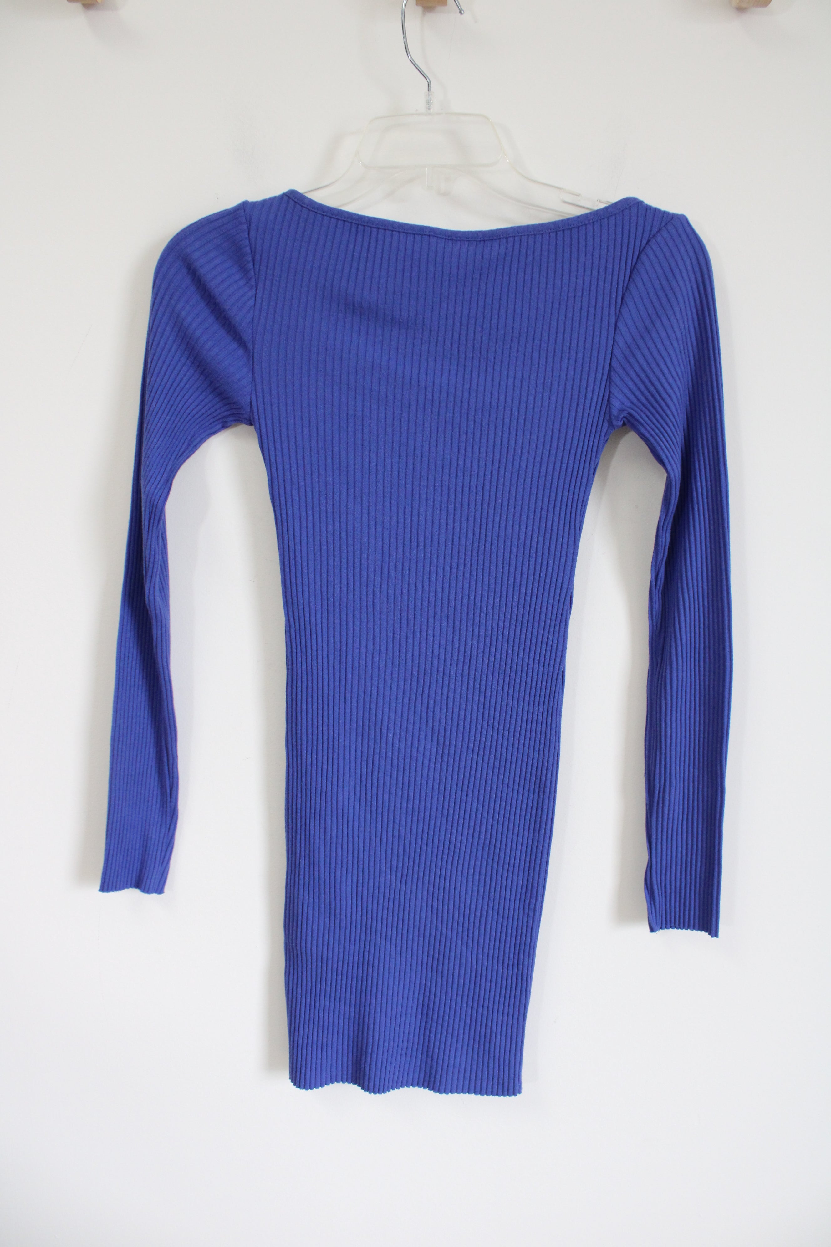 NEW H&M Blue Ribbed Fitted Long Sleeved Dress | XS