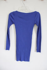 NEW H&M Blue Ribbed Fitted Long Sleeved Dress | XS