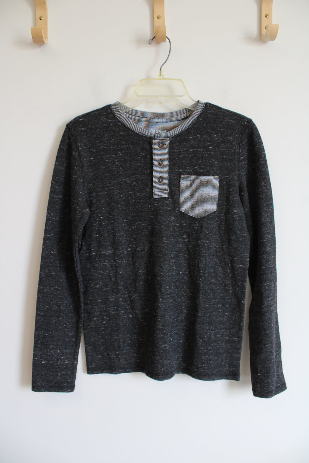 Cat & Jack Heathered Dark Gray Henley Shirt | Youth L (12/14)