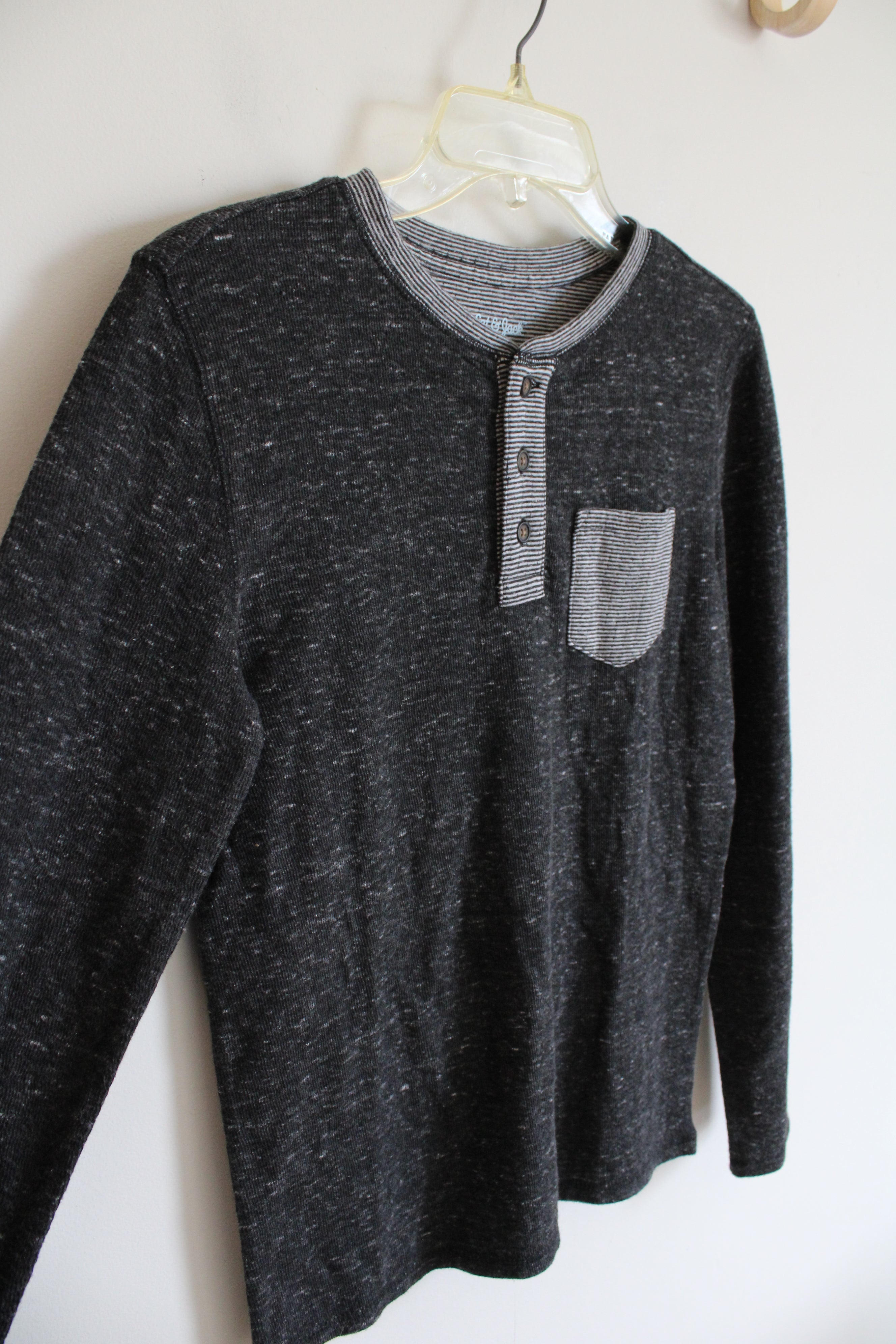 Cat & Jack Heathered Dark Gray Henley Shirt | Youth L (12/14)