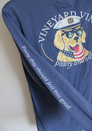 Vineyard Vines Party Animal Dog Blue Long Sleeved Shirt | Youth XL (18)