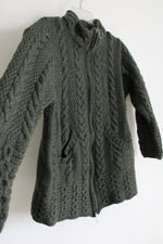 Aran Crafts Ireland 100% Merino Wool Green Cable Knit Sweater | S