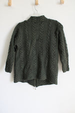 Aran Crafts Ireland 100% Merino Wool Green Cable Knit Sweater | S