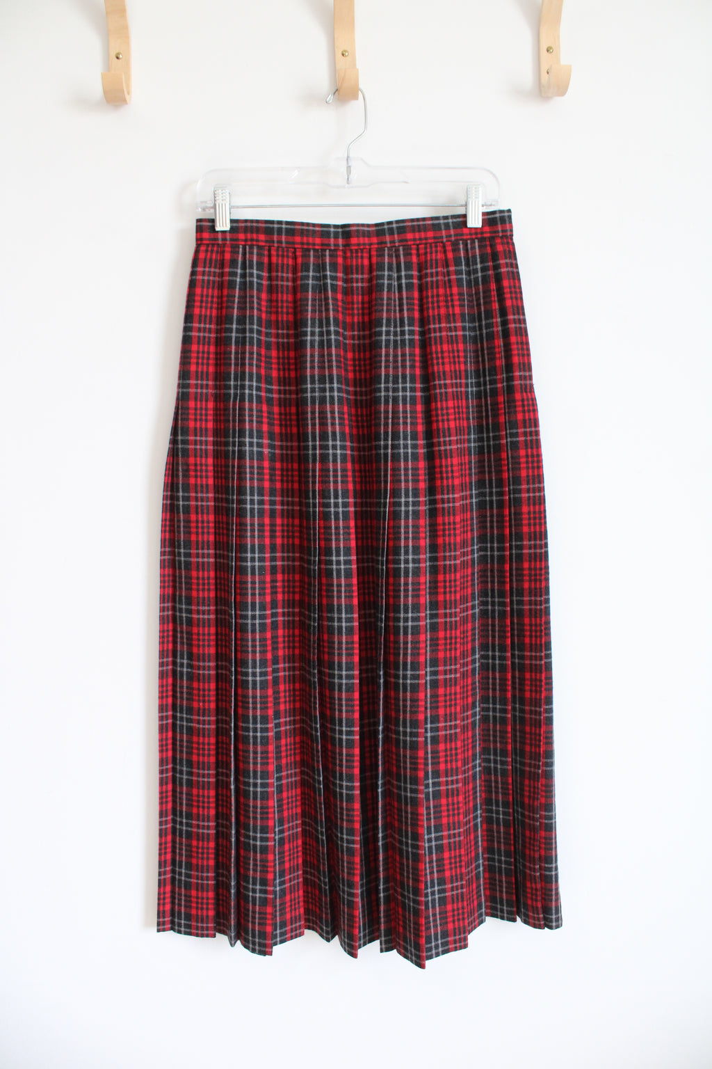 Austin Hill Vintage Red & Black Plaid Pleated Wool Skirt | 10