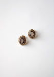 Brown Smokey Quarts Oval Stud Gold Fill Earrings