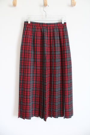 Austin Hill Vintage Red & Black Plaid Pleated Wool Skirt | 10