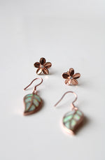 Rose Gold Opal Leaf & Flower Stud Earring Set