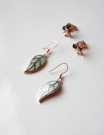 Rose Gold Opal Leaf & Flower Stud Earring Set