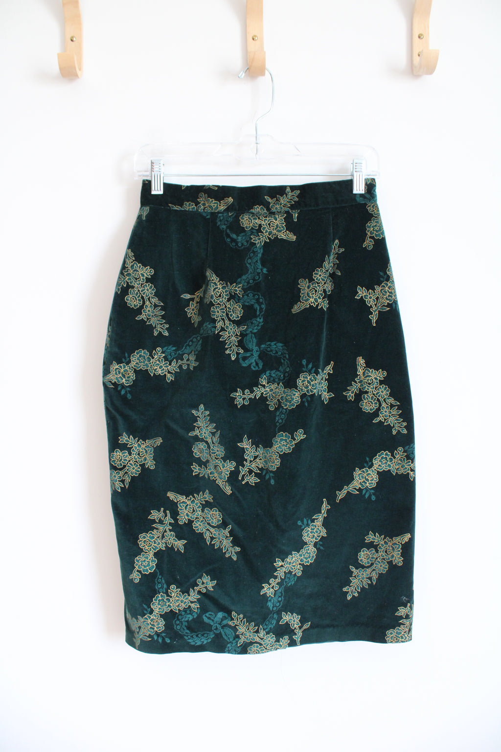 J. Christopher Vintage Green & Gold Floral Velvet Skirt | 10