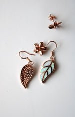 Rose Gold Opal Leaf & Flower Stud Earring Set