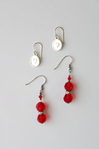 Red Beaded & Heart Dangle Earring Pair