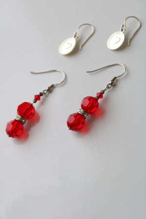 Red Beaded & Heart Dangle Earring Pair