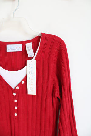 NEW First Issue Red & White Layered Ribbed Top | XL