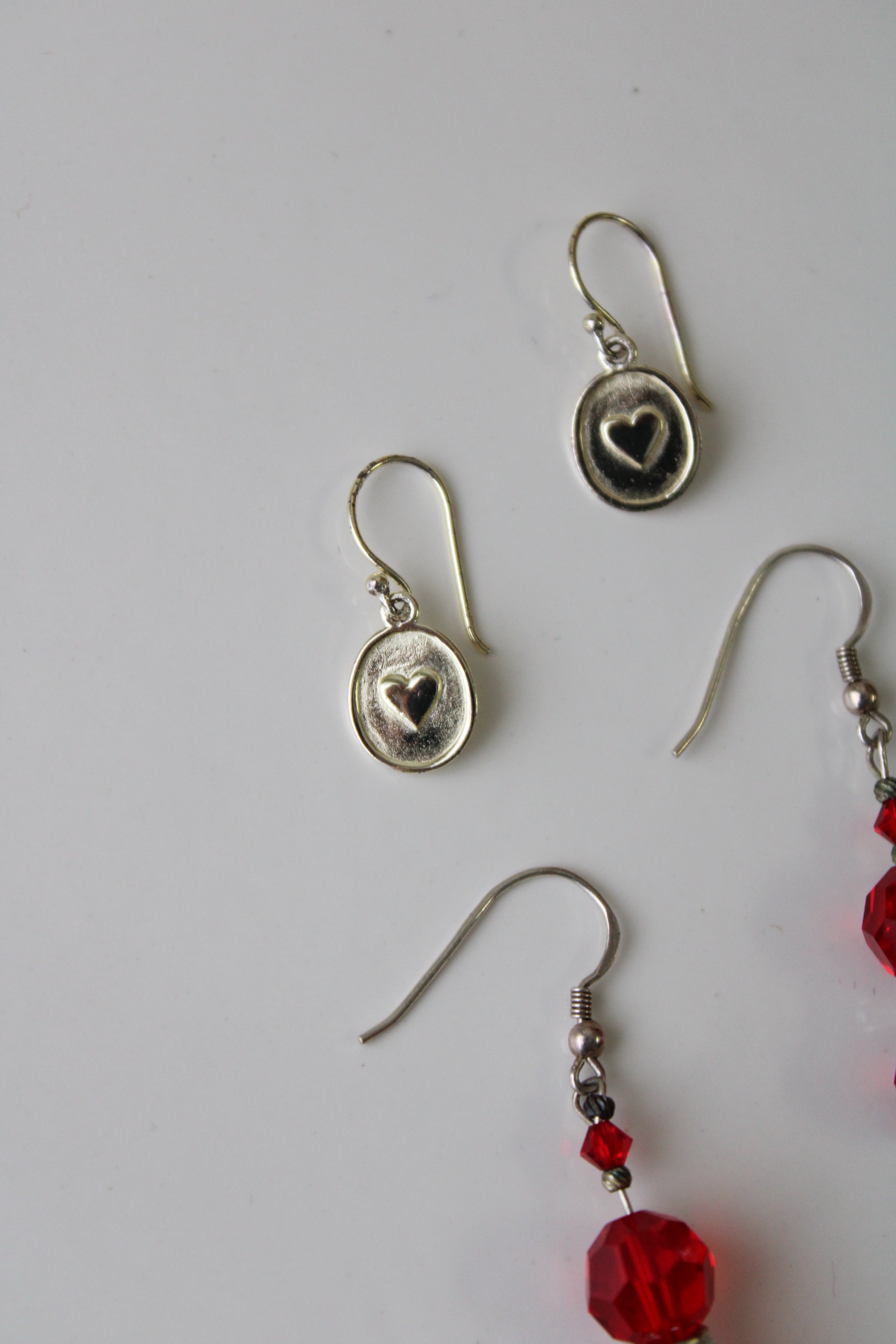 Red Beaded & Heart Dangle Earring Pair