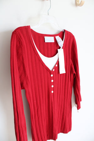 NEW First Issue Red & White Layered Ribbed Top | XL