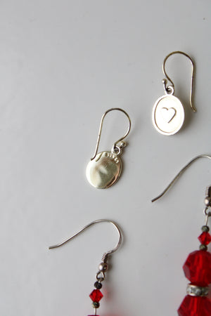 Red Beaded & Heart Dangle Earring Pair