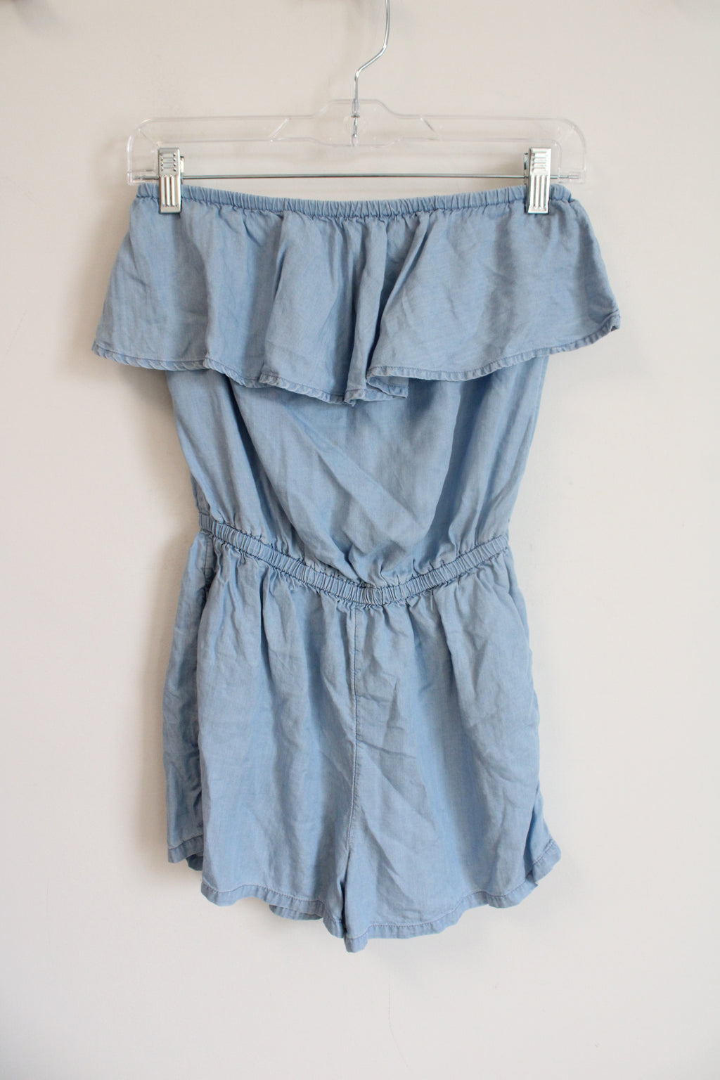 Aerie Light Chambray Ruffle Sleeveless Romper | XS