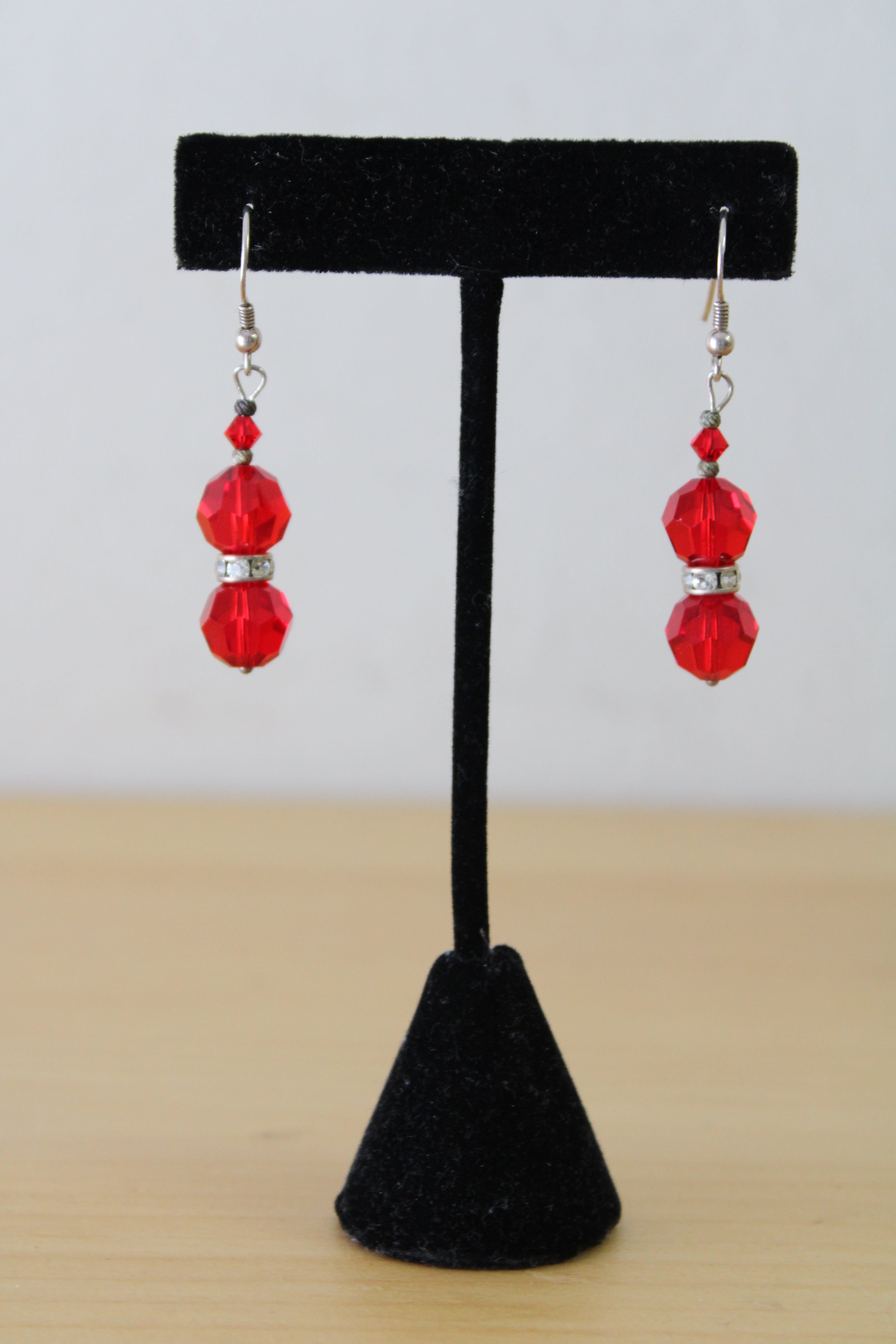 Red Beaded & Heart Dangle Earring Pair