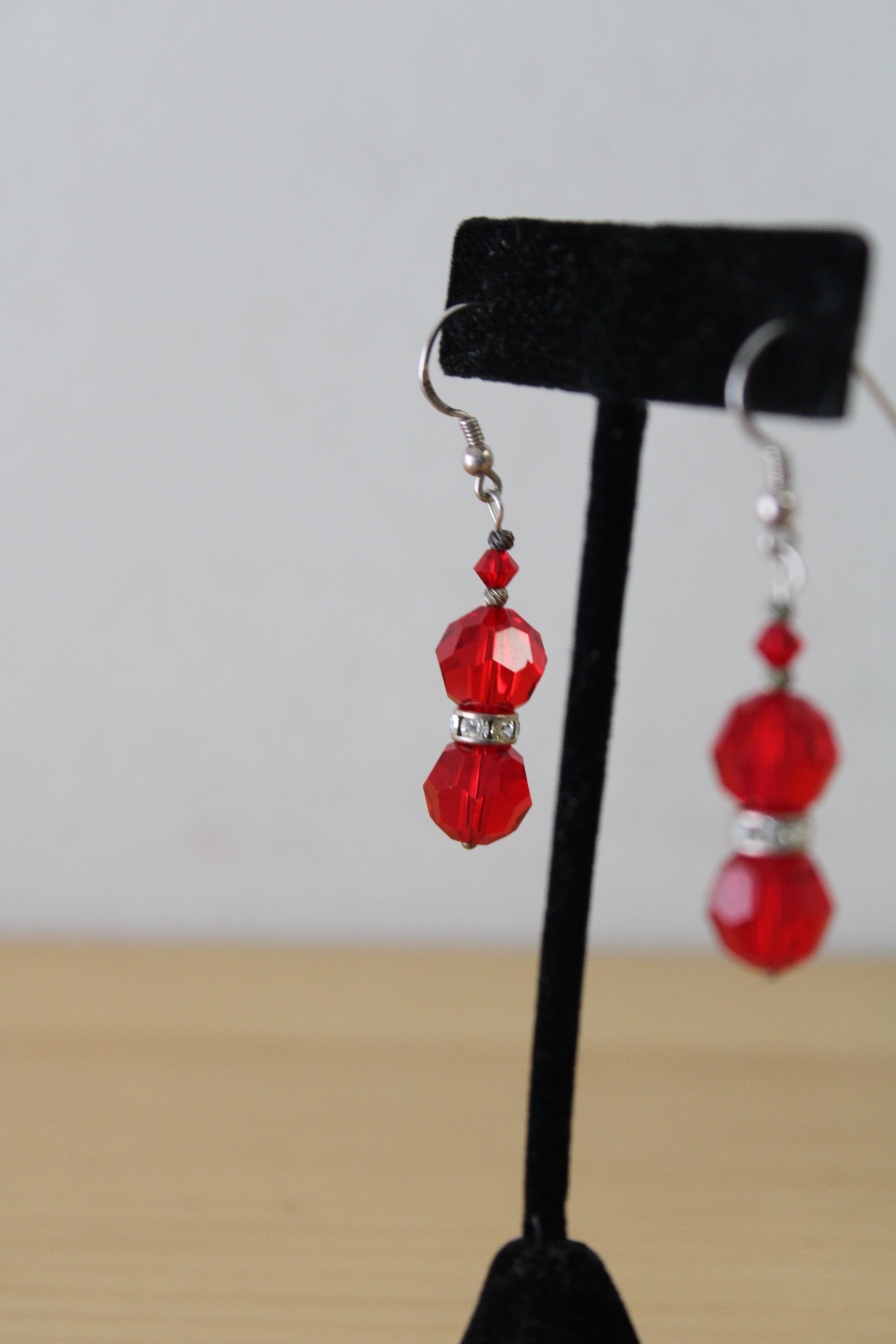 Red Beaded & Heart Dangle Earring Pair