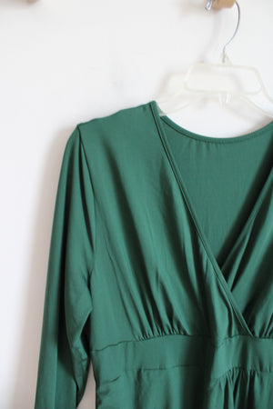 Shein Curve Green Wrap Ruched Long Sleeved Dress | 1XL