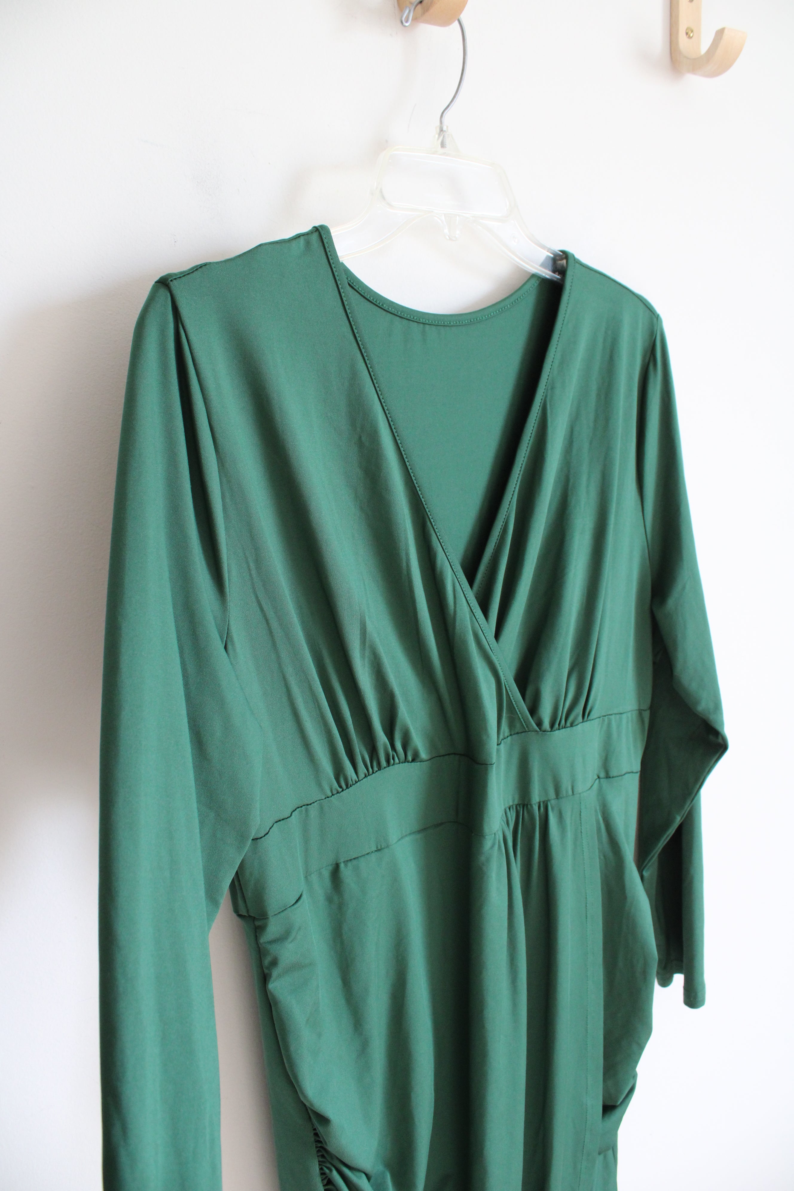 Shein Curve Green Wrap Ruched Long Sleeved Dress | 1XL