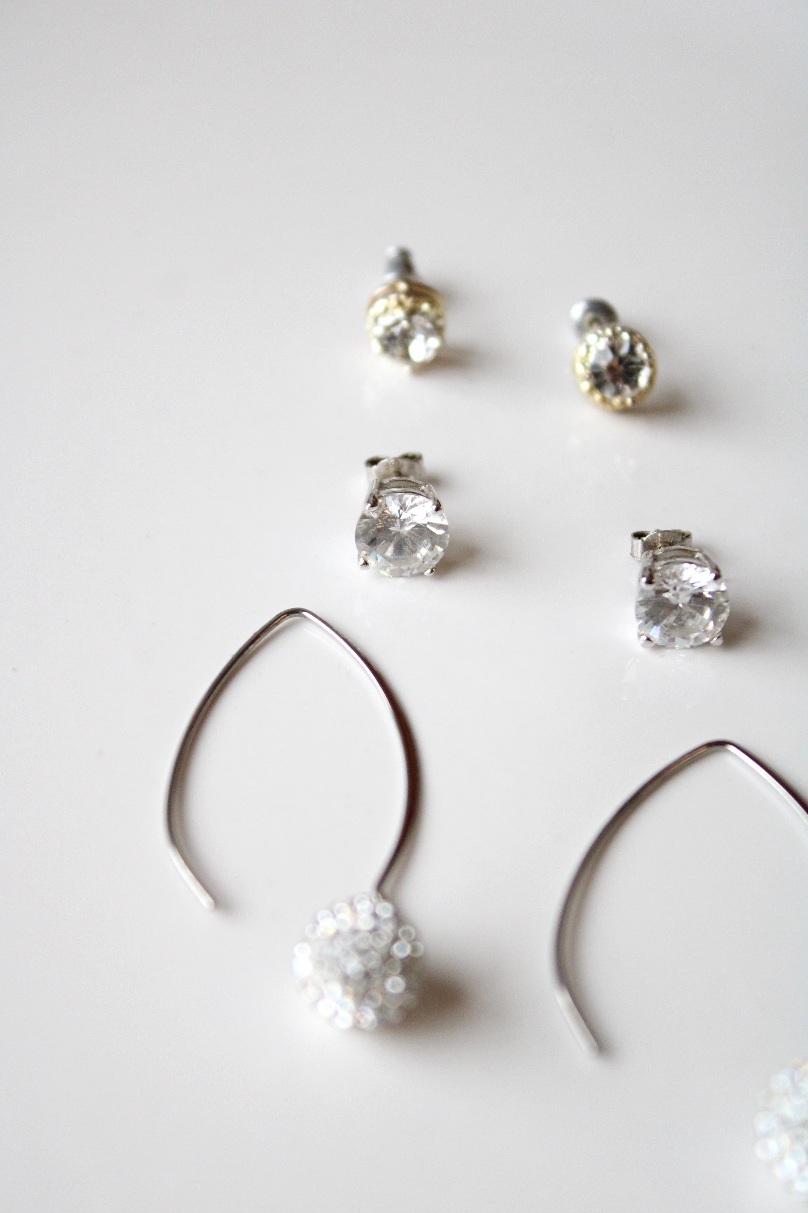 Silver Crystal Clear Rhinestone Earring Set