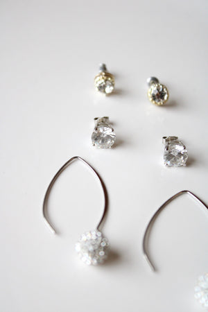 Silver Crystal Clear Rhinestone Earring Set