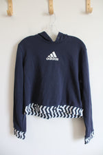 Adidas Navy & White Chevron Slightly Cropped Hoodie | Youth XL (18/20)