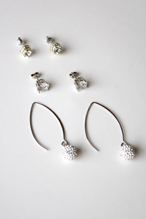 Silver Crystal Clear Rhinestone Earring Set