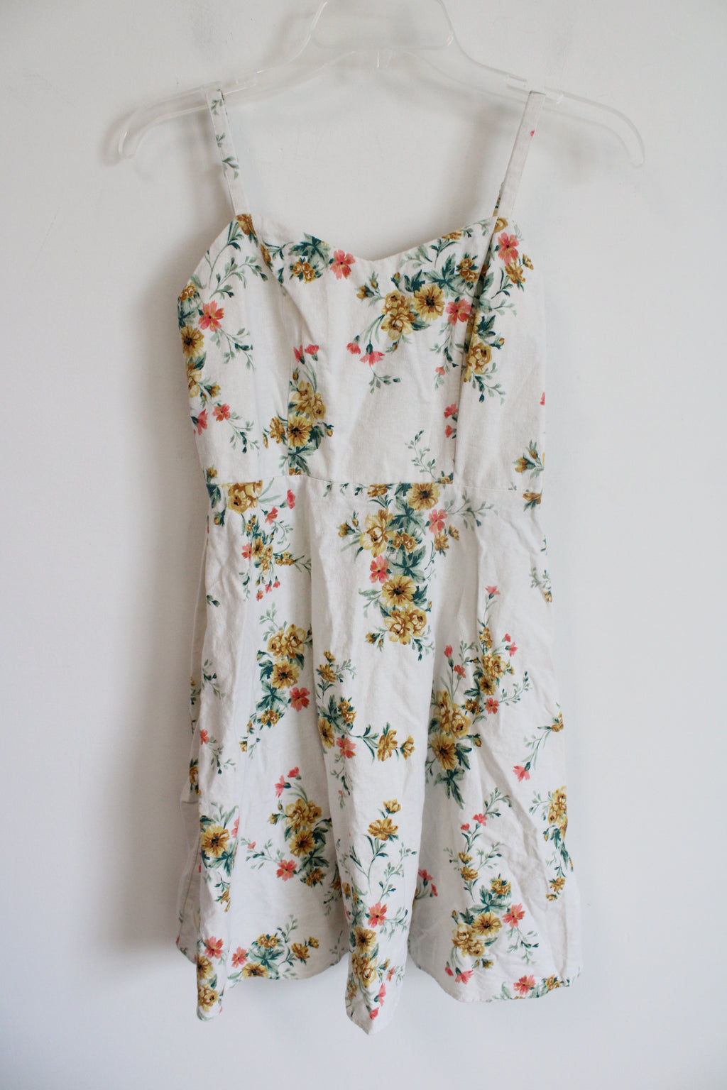 Old Navy Cream Floral Linen Blend Cami Dress | S