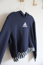 Adidas Navy & White Chevron Slightly Cropped Hoodie | Youth XL (18/20)