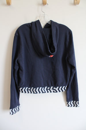 Adidas Navy & White Chevron Slightly Cropped Hoodie | Youth XL (18/20)