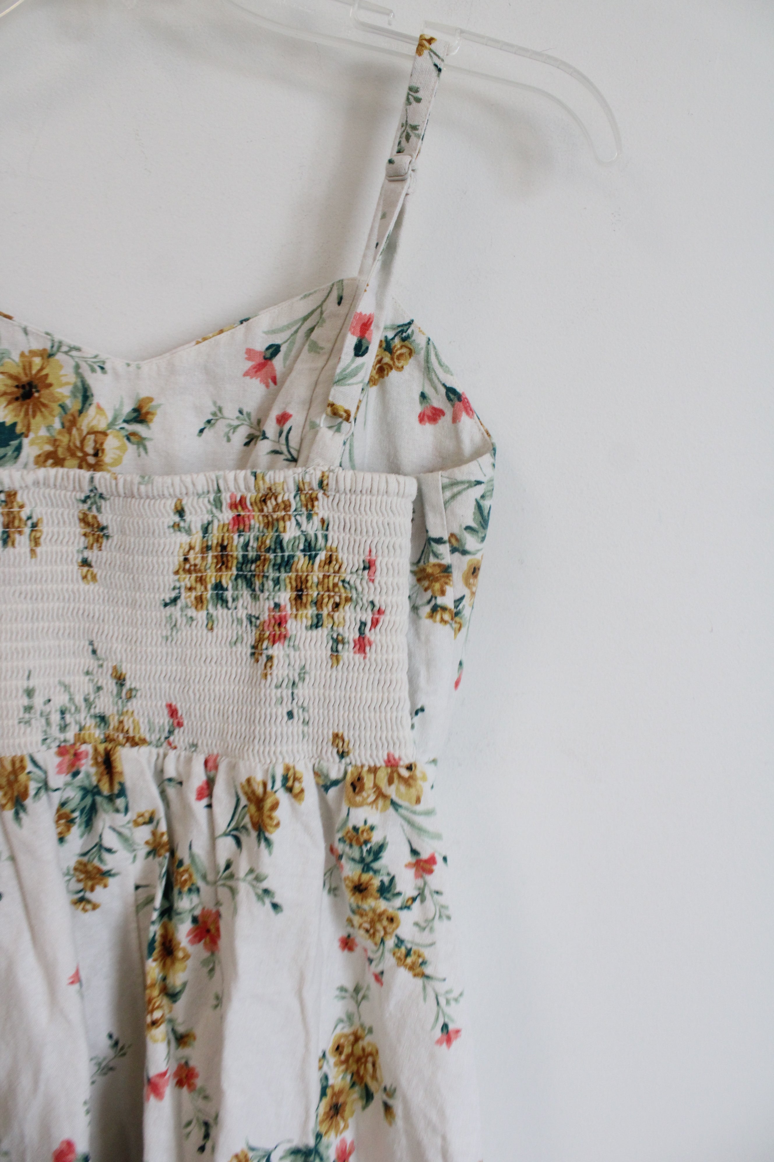 Old Navy Cream Floral Linen Blend Cami Dress | S