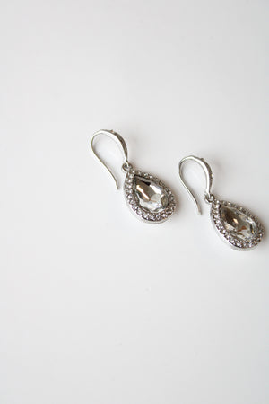 Nickle Free Clear Crystal Rhinestone Teardrop Silver Earrings