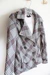 Wet Seal Gray White & Red Plaid Fleeced Lined Jacket Hoodie | L