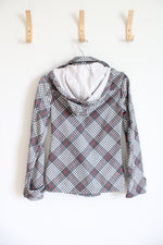 Wet Seal Gray White & Red Plaid Fleeced Lined Jacket Hoodie | L