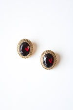 Loree Oval Garnet Clip On Gold Earrings