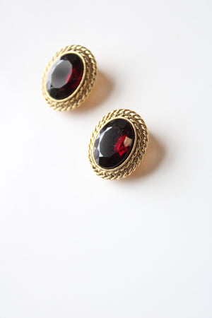 Loree Oval Garnet Clip On Gold Earrings