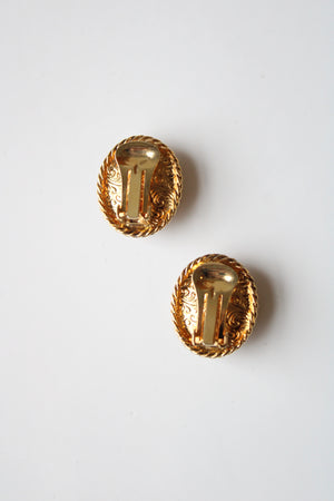 Loree Oval Garnet Clip On Gold Earrings