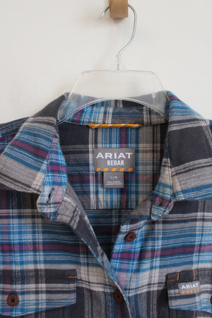 Ariat Rebar Gray Blue Purple Flannel | L