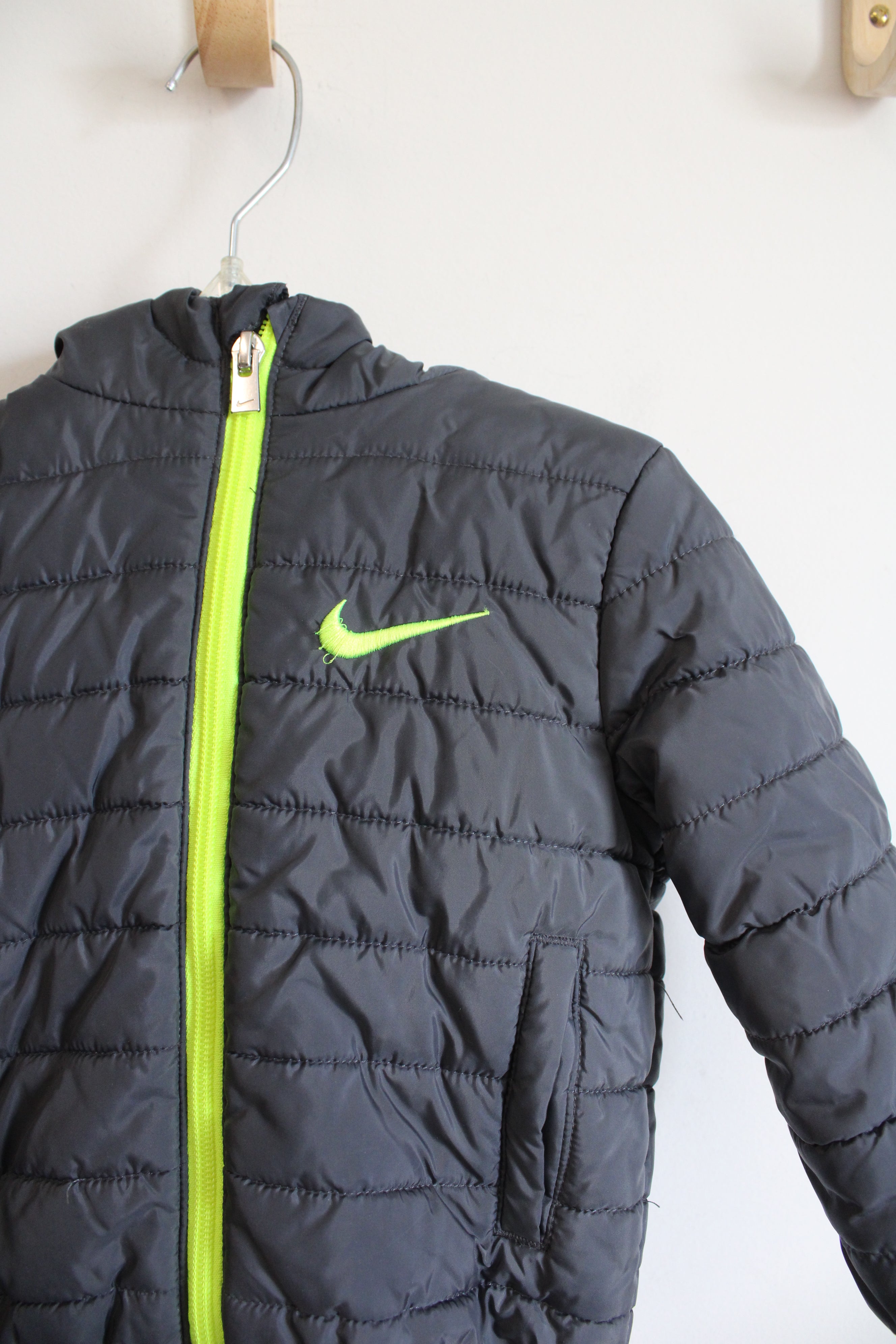 Nike Gray & Neon Green Puffer Jacket | 12 MO