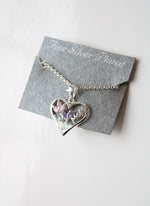 NEW Fine Silver Plated "Mom" Flower Heart Pendant Necklace